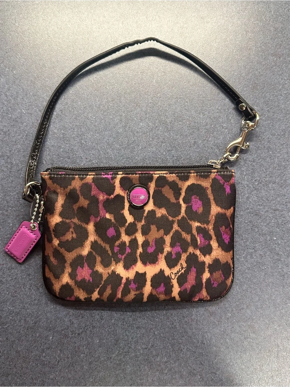 Coach Wristlet Clutch Ocelot Leopard Print Purple Brown Black NEW WITH TAG / BAG